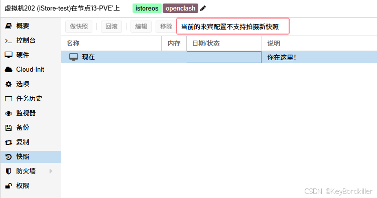 PVE快照提示"当前的来宾配置不支持拍摄新快照"-本牛千智丨专注WorkFine开发